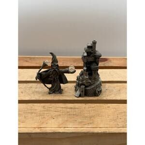 Vintage 1985 Spoontiques Pewter Wizard/1987 Hudson Fine Pewter Castle Figurines